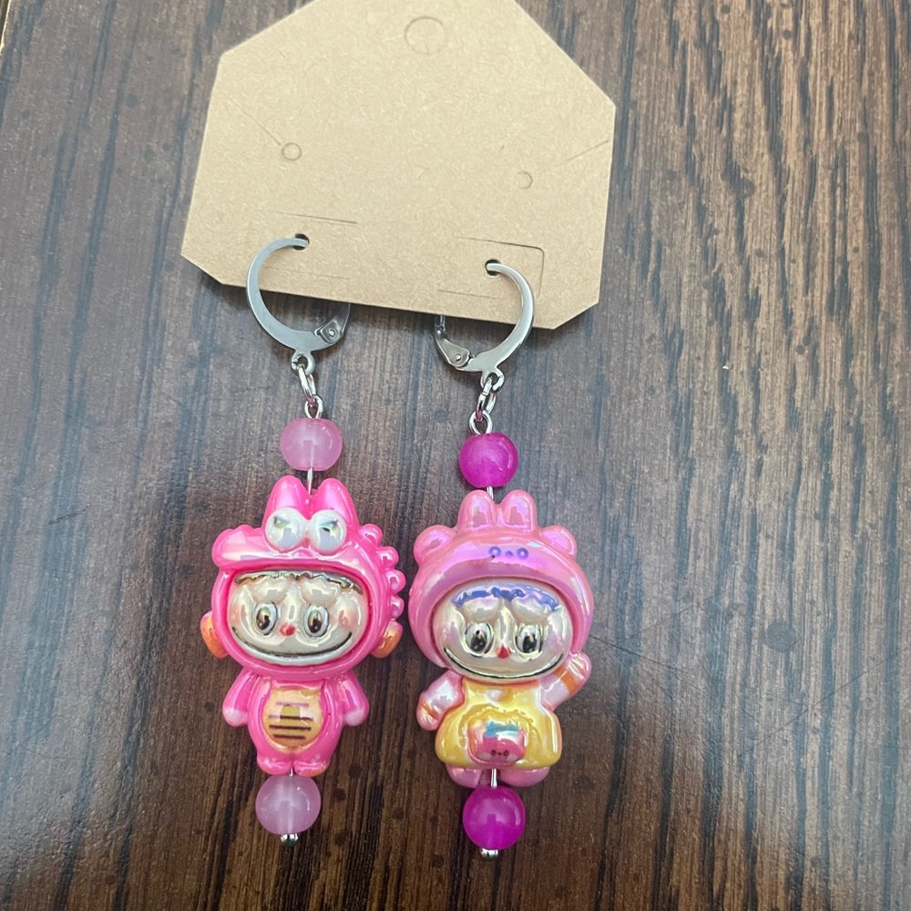 Labubu earrings (pink, handmade) !! (Popmart)